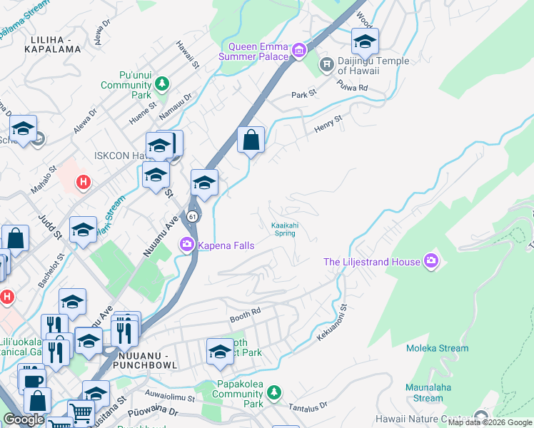 map of restaurants, bars, coffee shops, grocery stores, and more near 3023 Pacific Heights Road in Honolulu