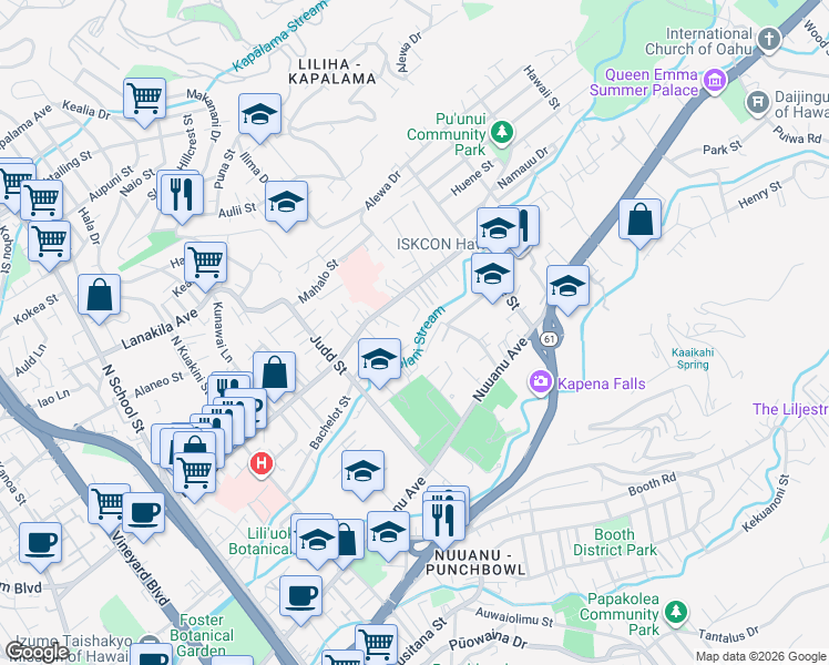 map of restaurants, bars, coffee shops, grocery stores, and more near 411 Ehako Place in Honolulu