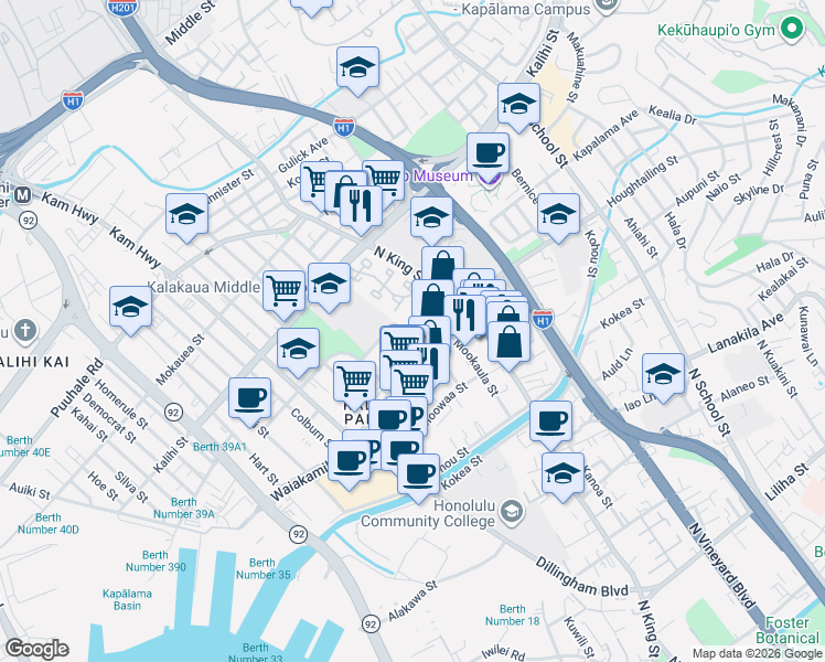map of restaurants, bars, coffee shops, grocery stores, and more near 922 Winant Street in Honolulu
