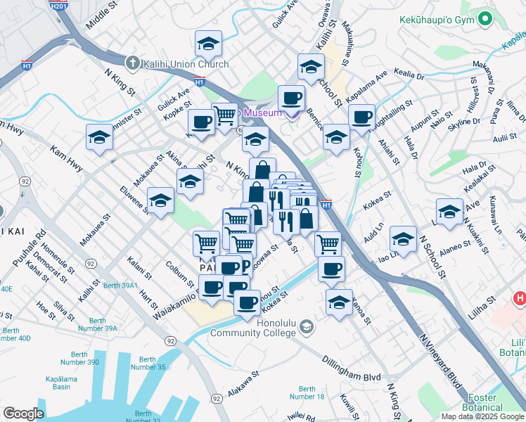 map of restaurants, bars, coffee shops, grocery stores, and more near in Honolulu