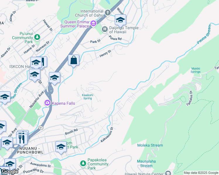 map of restaurants, bars, coffee shops, grocery stores, and more near 3275 Pacific Heights Road in Honolulu
