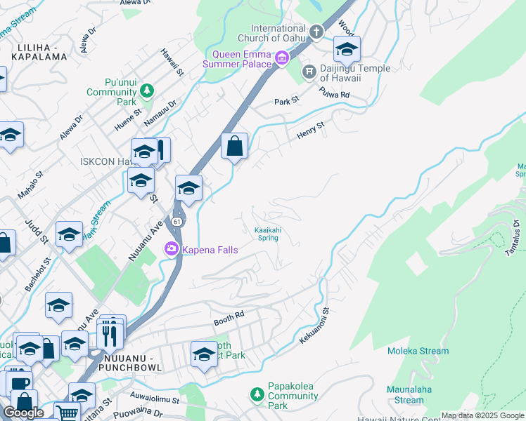 map of restaurants, bars, coffee shops, grocery stores, and more near 2990 Pacific Heights Road in Honolulu