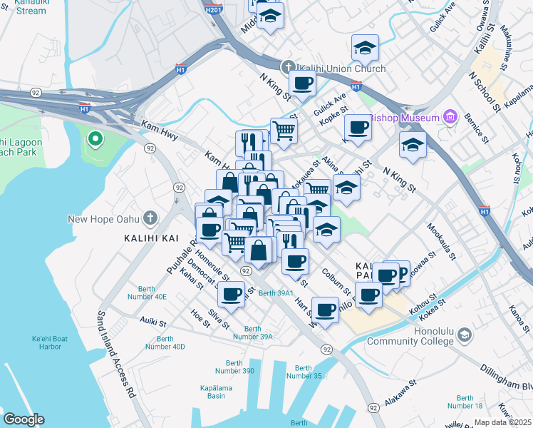map of restaurants, bars, coffee shops, grocery stores, and more near in Honolulu