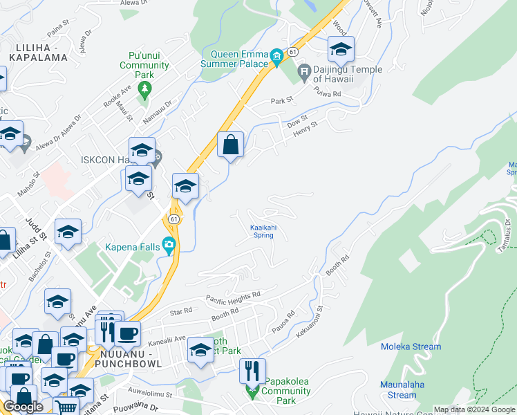 map of restaurants, bars, coffee shops, grocery stores, and more near 2998 Pacific Heights Road in Honolulu
