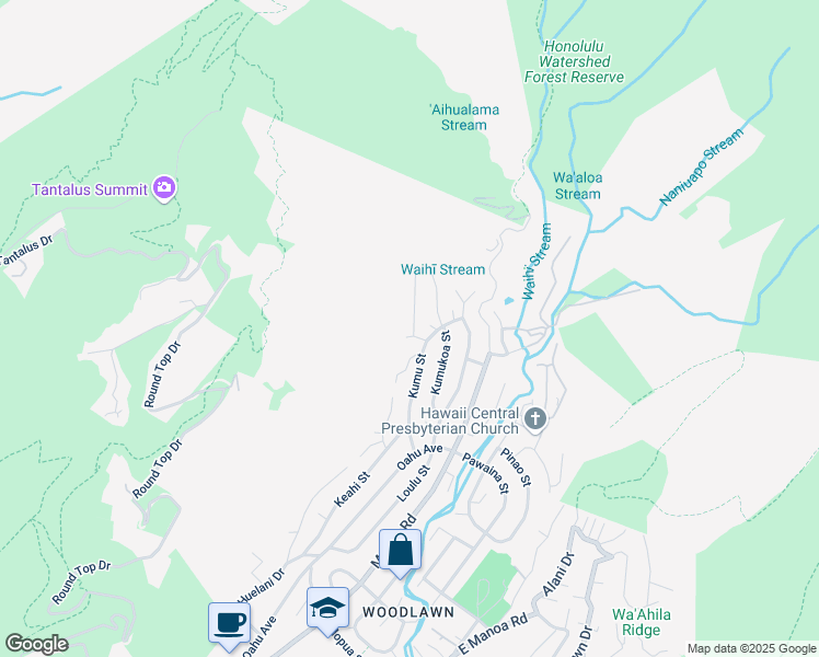 map of restaurants, bars, coffee shops, grocery stores, and more near 3638 Kumu Street in Honolulu