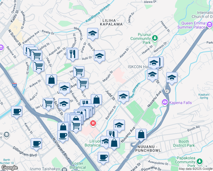 map of restaurants, bars, coffee shops, grocery stores, and more near 541 Hanana Place in Honolulu