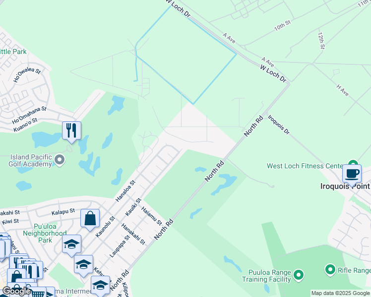 map of restaurants, bars, coffee shops, grocery stores, and more near 91-1227 Kauiki Street in Ewa Beach