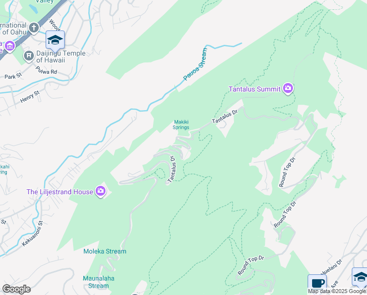 map of restaurants, bars, coffee shops, grocery stores, and more near 3657 Tantalus Drive in Honolulu