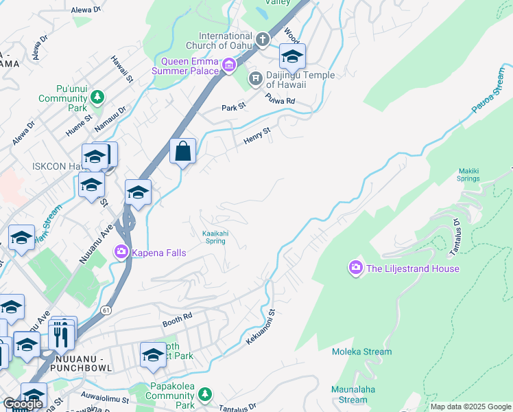 map of restaurants, bars, coffee shops, grocery stores, and more near 3275 Pacific Heights Road in Honolulu
