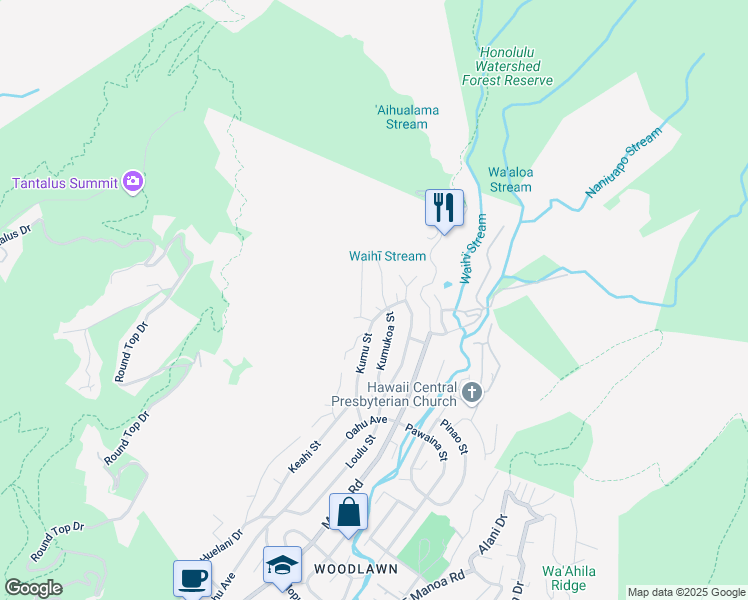 map of restaurants, bars, coffee shops, grocery stores, and more near 3638 Kumu Street in Honolulu