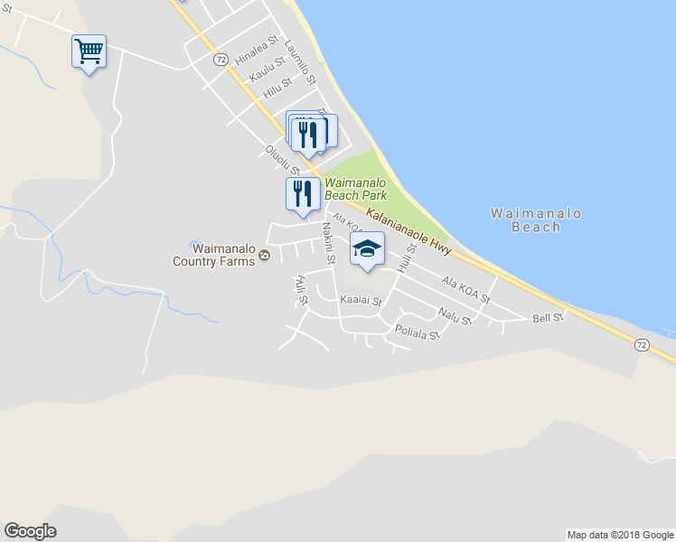 map of restaurants, bars, coffee shops, grocery stores, and more near 41-297 Nakini Street in Waimanalo