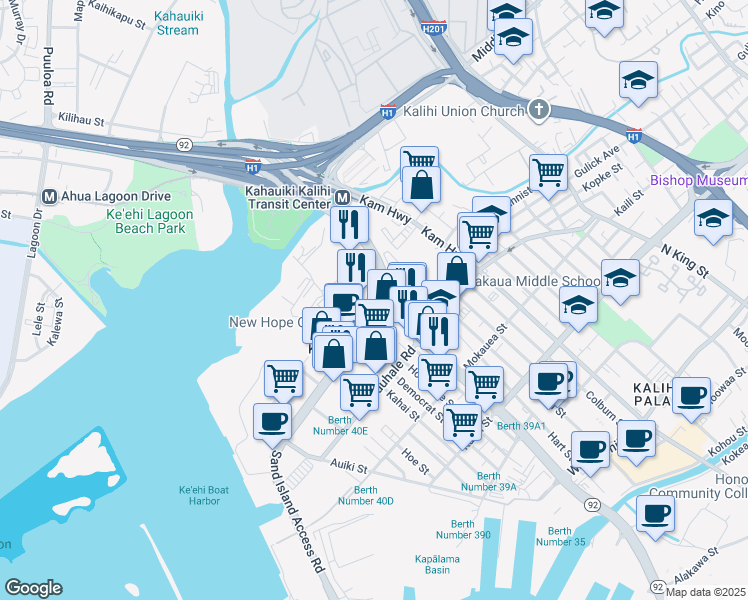 map of restaurants, bars, coffee shops, grocery stores, and more near 330 Sand Island Access Road in Honolulu