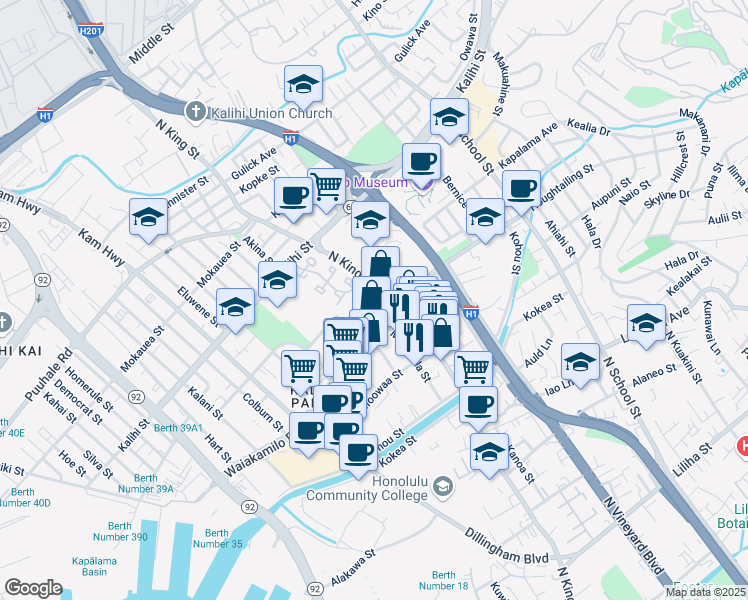 map of restaurants, bars, coffee shops, grocery stores, and more near in Honolulu