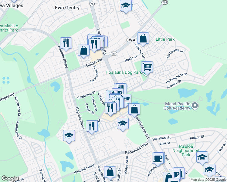 map of restaurants, bars, coffee shops, grocery stores, and more near 91-1177 Paapaana Street in Ewa Beach