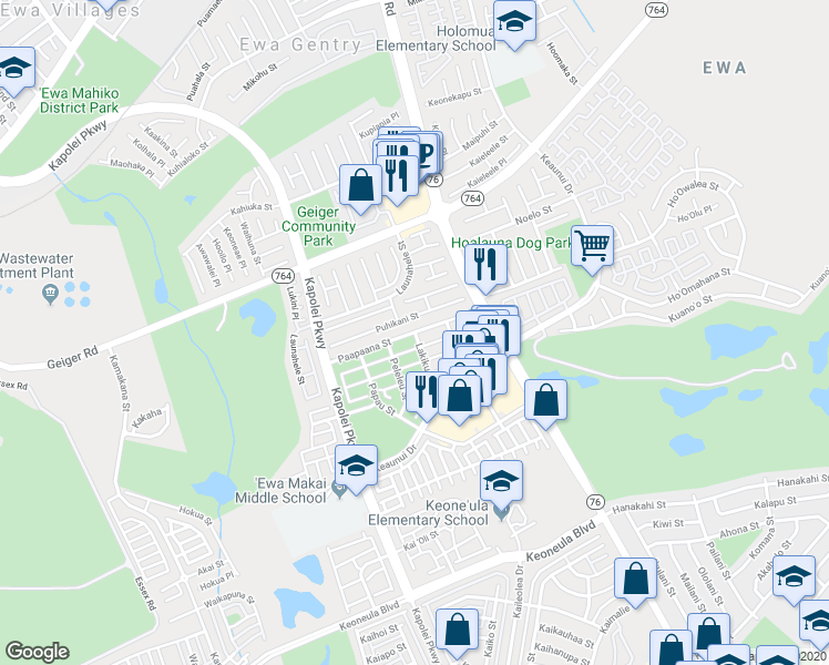 map of restaurants, bars, coffee shops, grocery stores, and more near 911119 Paapaana Street in Ewa Beach