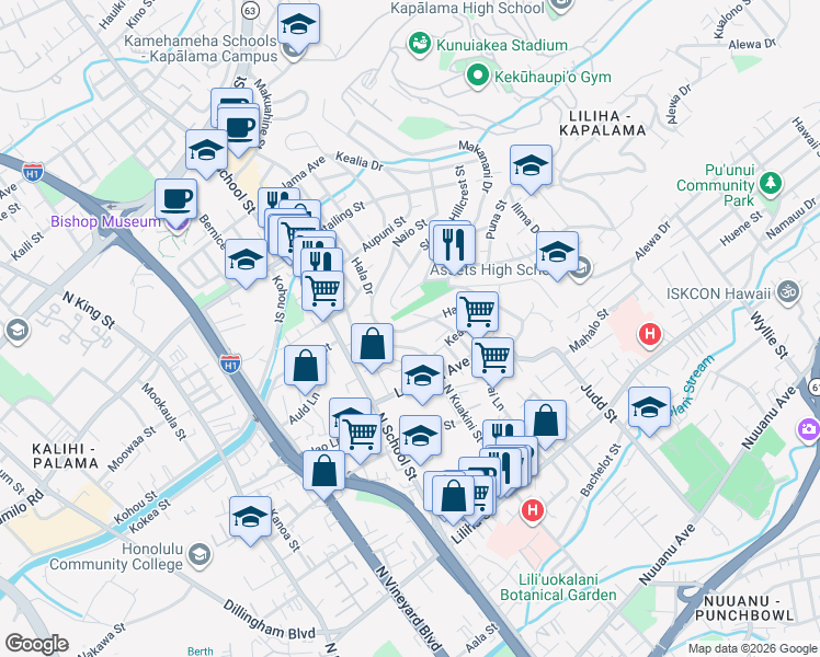 map of restaurants, bars, coffee shops, grocery stores, and more near in Honolulu