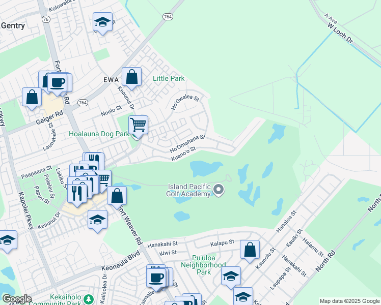 map of restaurants, bars, coffee shops, grocery stores, and more near 91-1191 Kuano'o Street in Ewa Beach