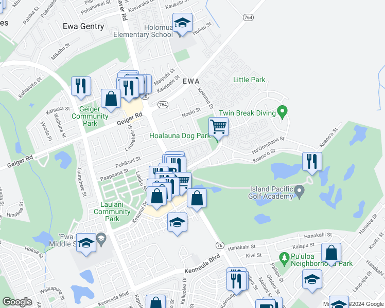 map of restaurants, bars, coffee shops, grocery stores, and more near 91-1200 Keaunui Drive in Ewa Beach