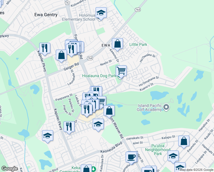 map of restaurants, bars, coffee shops, grocery stores, and more near in Honolulu County