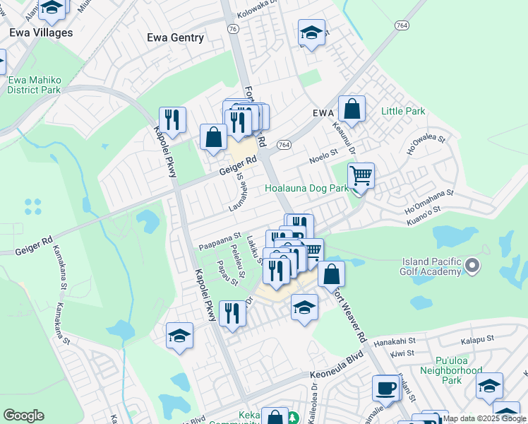 map of restaurants, bars, coffee shops, grocery stores, and more near 91-948 Puhikani Street in Ewa Beach