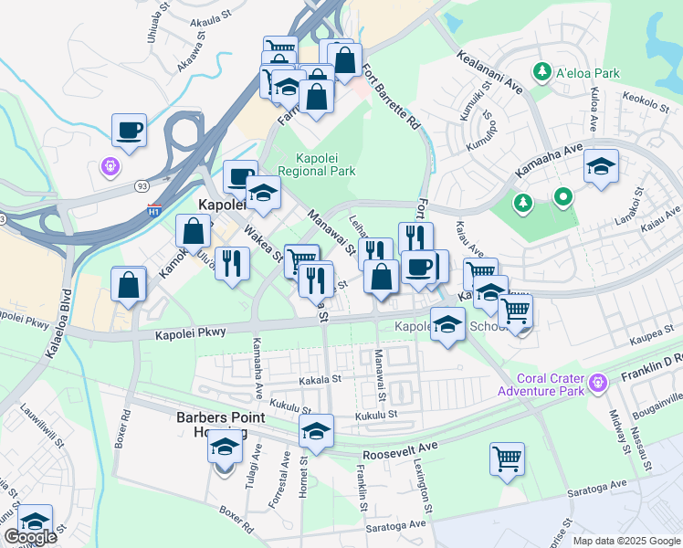 map of restaurants, bars, coffee shops, grocery stores, and more near 980 Ae Street in Kapolei