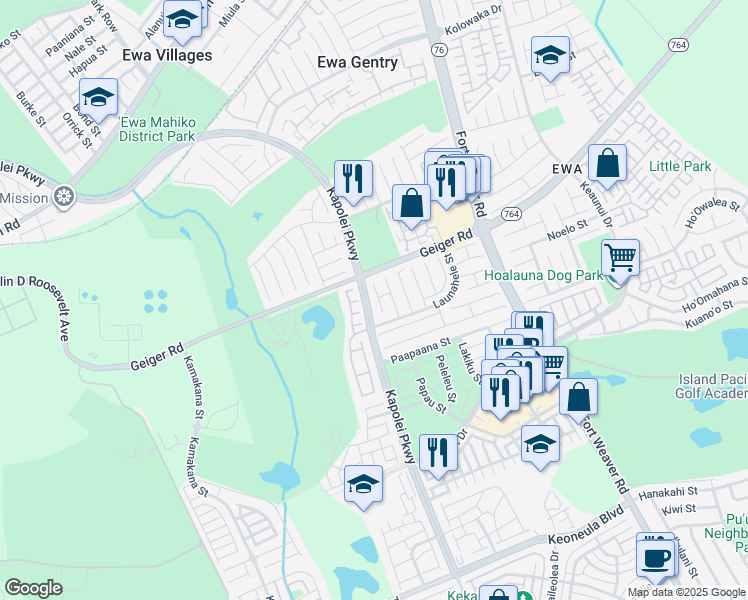 map of restaurants, bars, coffee shops, grocery stores, and more near 91-122 Nohoihoewa Way in Ewa Beach