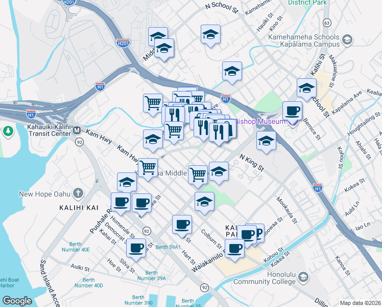 map of restaurants, bars, coffee shops, grocery stores, and more near 828 Puuhale Road in Honolulu