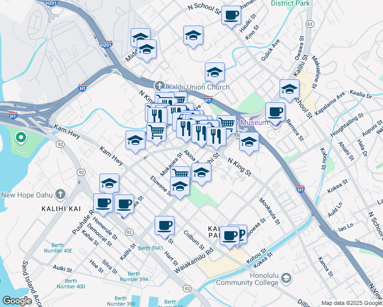 map of restaurants, bars, coffee shops, grocery stores, and more near in Honolulu