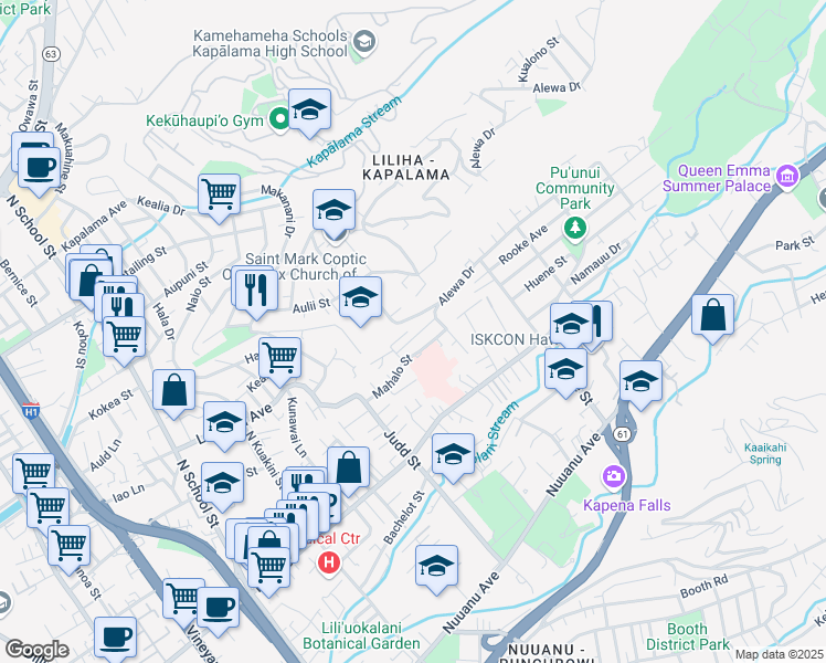 map of restaurants, bars, coffee shops, grocery stores, and more near 732 Walea Place in Honolulu
