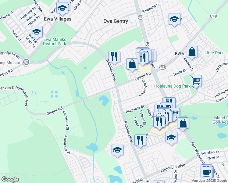map of restaurants, bars, coffee shops, grocery stores, and more near 91-138 Nohoihoewa Way in Ewa Beach
