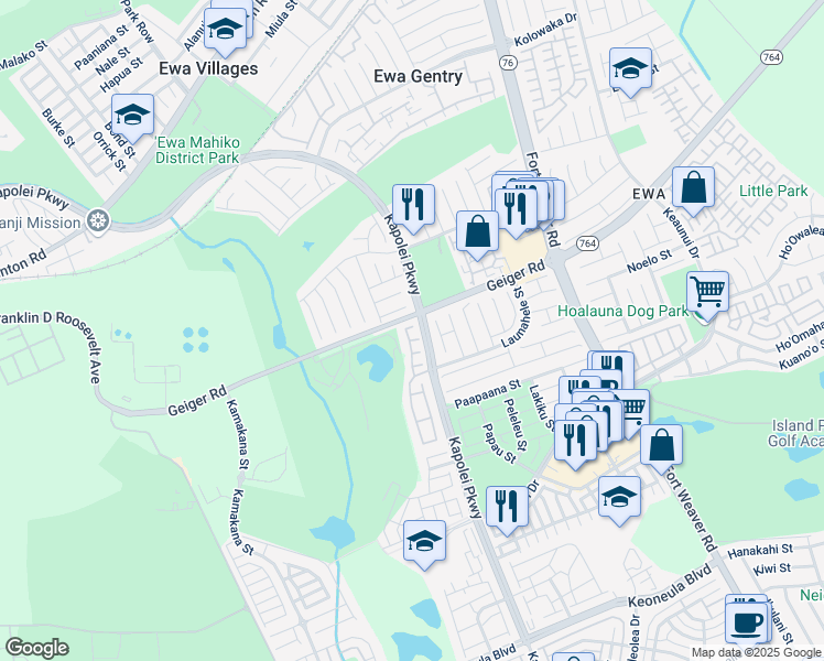 map of restaurants, bars, coffee shops, grocery stores, and more near 91-243 Lukini Place in Ewa Beach