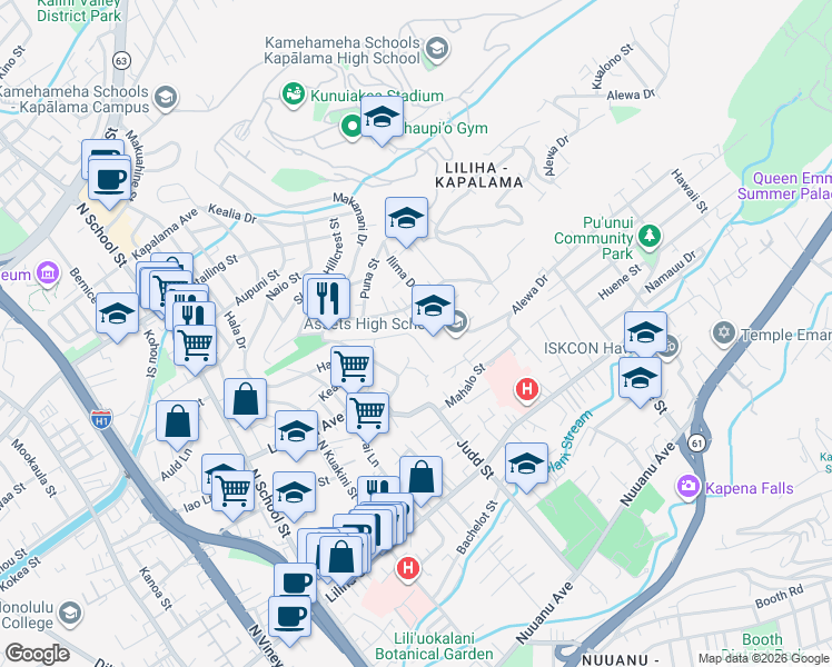 map of restaurants, bars, coffee shops, grocery stores, and more near 947 Lei Road in Honolulu