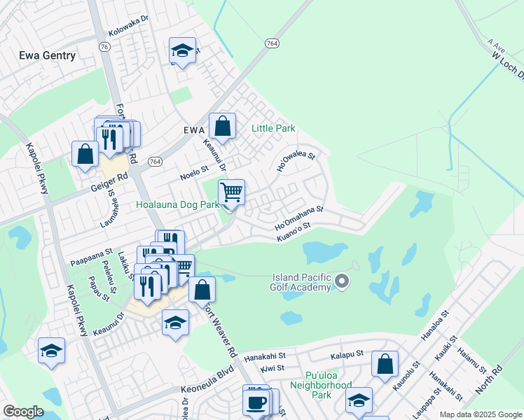 map of restaurants, bars, coffee shops, grocery stores, and more near 91-1234 Kanela Street in Ewa Beach