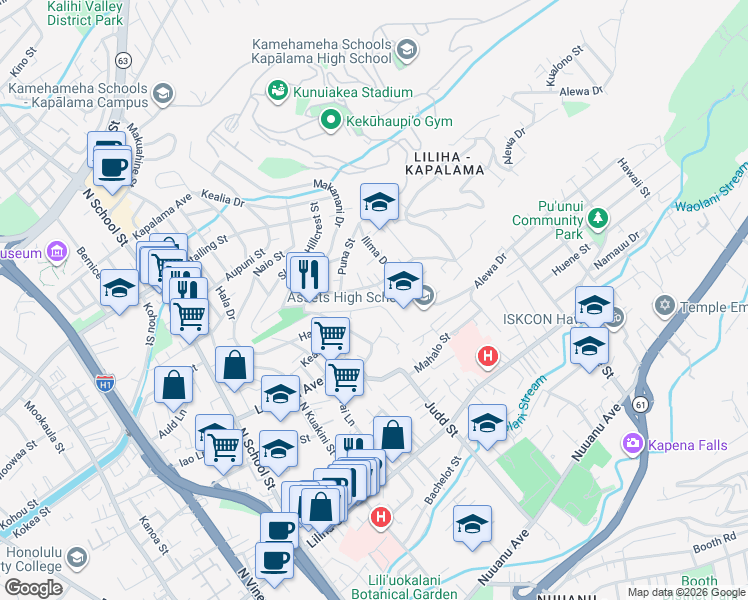 map of restaurants, bars, coffee shops, grocery stores, and more near 947 Lei Road in Honolulu
