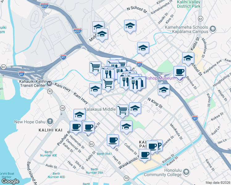 map of restaurants, bars, coffee shops, grocery stores, and more near 828 Puuhale Road in Honolulu