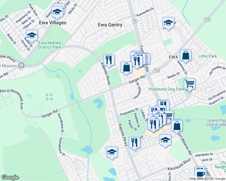 map of restaurants, bars, coffee shops, grocery stores, and more near 91-138 Nohoihoewa Way in Ewa Beach