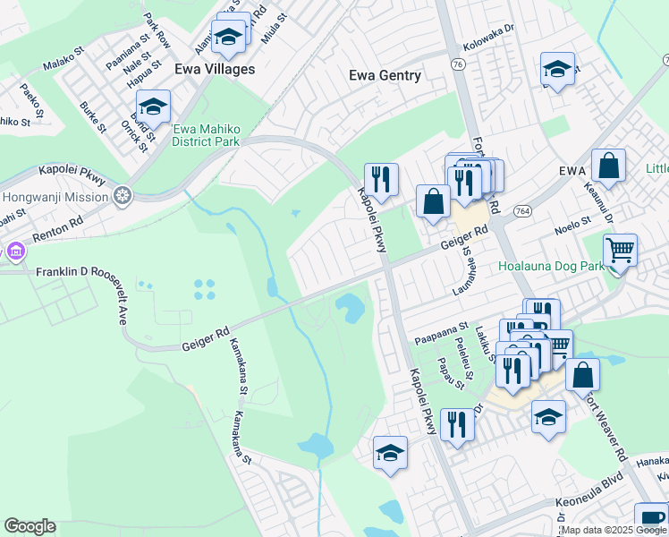 map of restaurants, bars, coffee shops, grocery stores, and more near 91-996 Keoneae Place in Ewa Beach