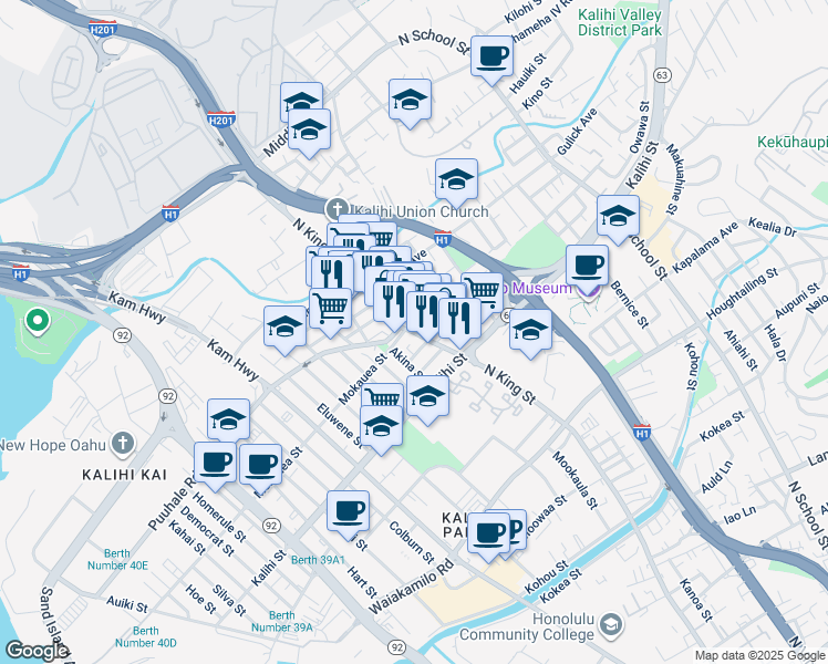 map of restaurants, bars, coffee shops, grocery stores, and more near 915 Kaili Street in Honolulu