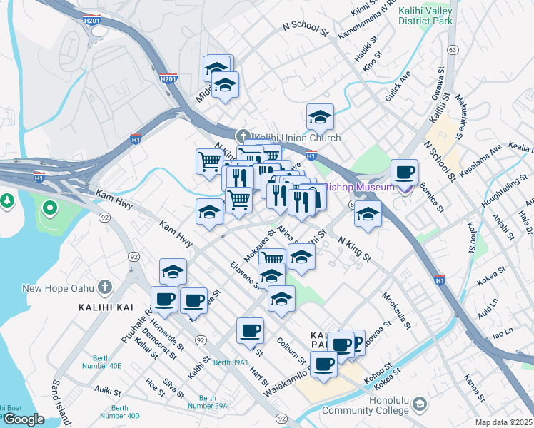 map of restaurants, bars, coffee shops, grocery stores, and more near 828 Puuhale Road in Honolulu