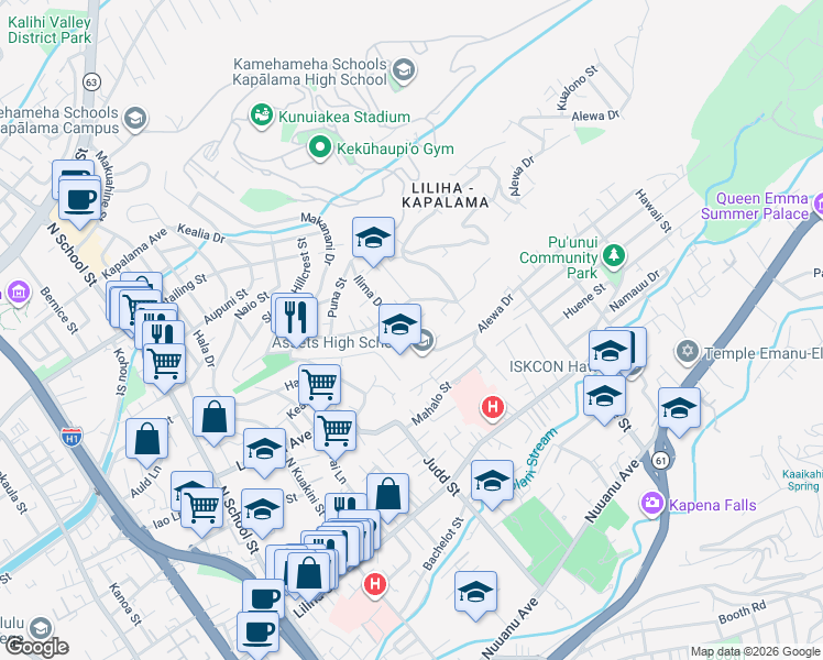 map of restaurants, bars, coffee shops, grocery stores, and more near 919 Alewa Drive in Honolulu