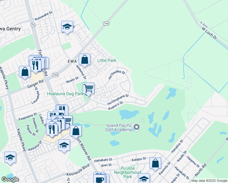 map of restaurants, bars, coffee shops, grocery stores, and more near 91-1039 Kanela Street in Ewa Beach