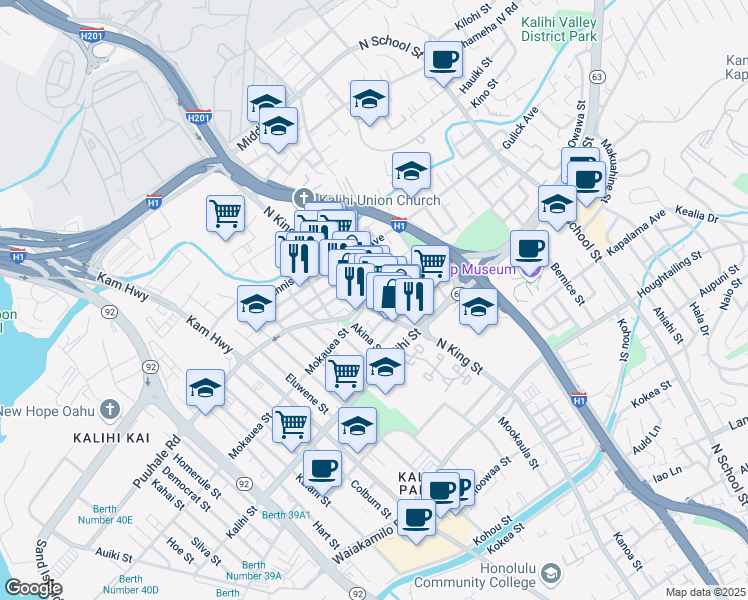 map of restaurants, bars, coffee shops, grocery stores, and more near in Honolulu