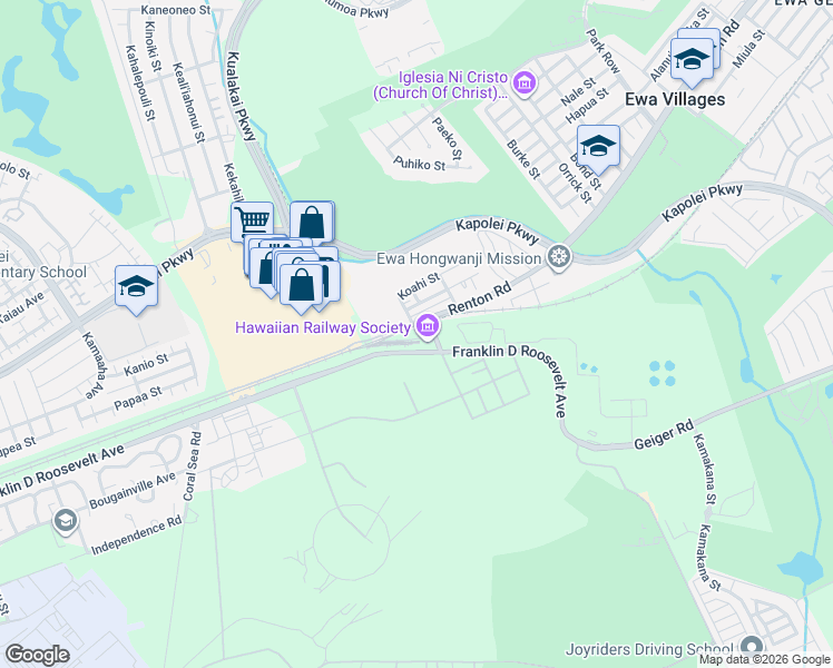 map of restaurants, bars, coffee shops, grocery stores, and more near 91-1001 Renton Road in Ewa Beach