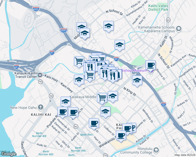 map of restaurants, bars, coffee shops, grocery stores, and more near 828 Puuhale Road in Honolulu