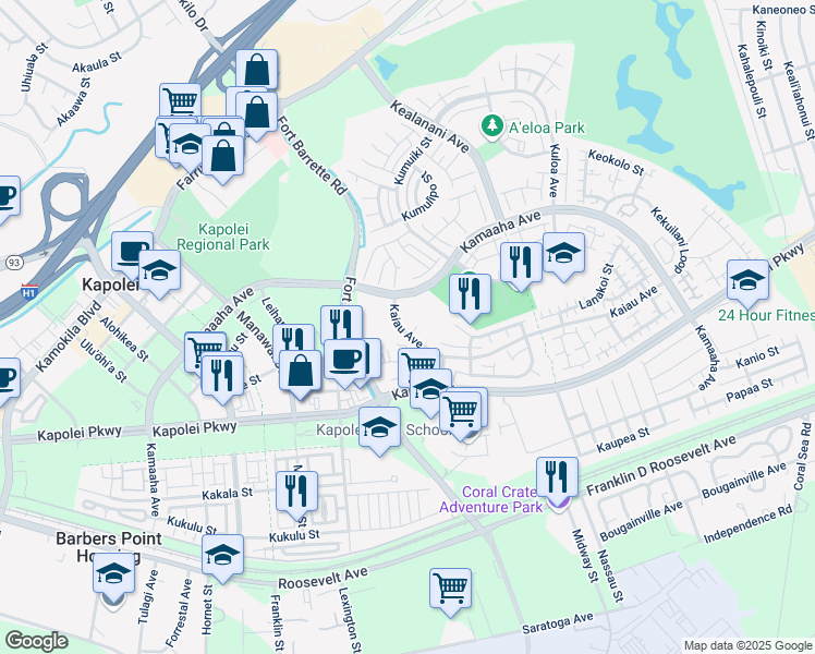 map of restaurants, bars, coffee shops, grocery stores, and more near in Kapolei