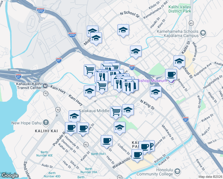 map of restaurants, bars, coffee shops, grocery stores, and more near 828 Puuhale Road in Honolulu