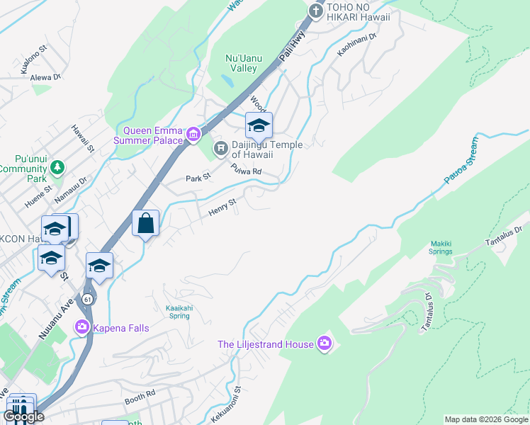 map of restaurants, bars, coffee shops, grocery stores, and more near 388 Puiwa Road in Honolulu