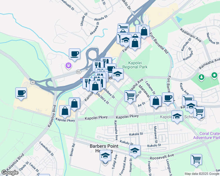 map of restaurants, bars, coffee shops, grocery stores, and more near 855 Wakea Street in Kapolei