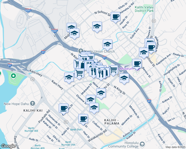 map of restaurants, bars, coffee shops, grocery stores, and more near 1028 Pulaa Lane in Honolulu