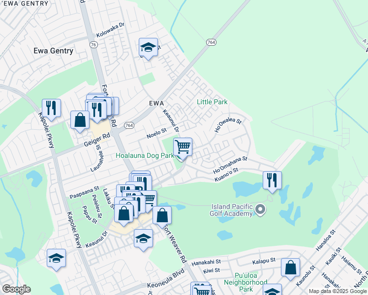 map of restaurants, bars, coffee shops, grocery stores, and more near 911451 Keaunui Drive in Ewa Beach